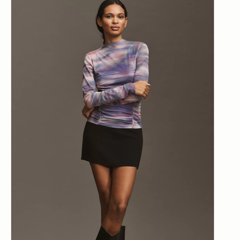 NWT By Anthropologie Double-Layer Mesh Top | Sheer Trendy Blouse - Picture 3 of 6